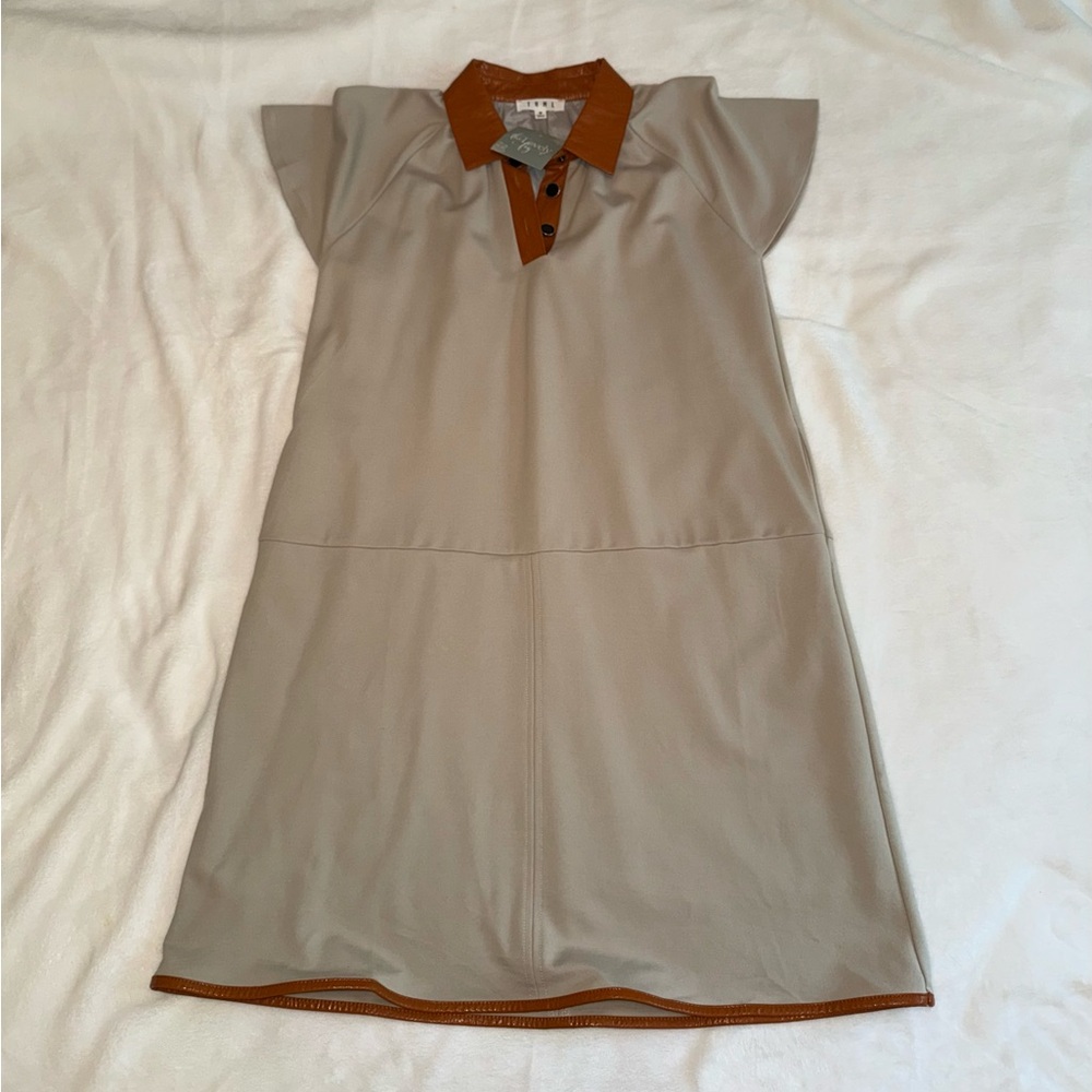 THML Tan and Brown Leather Accent Dress